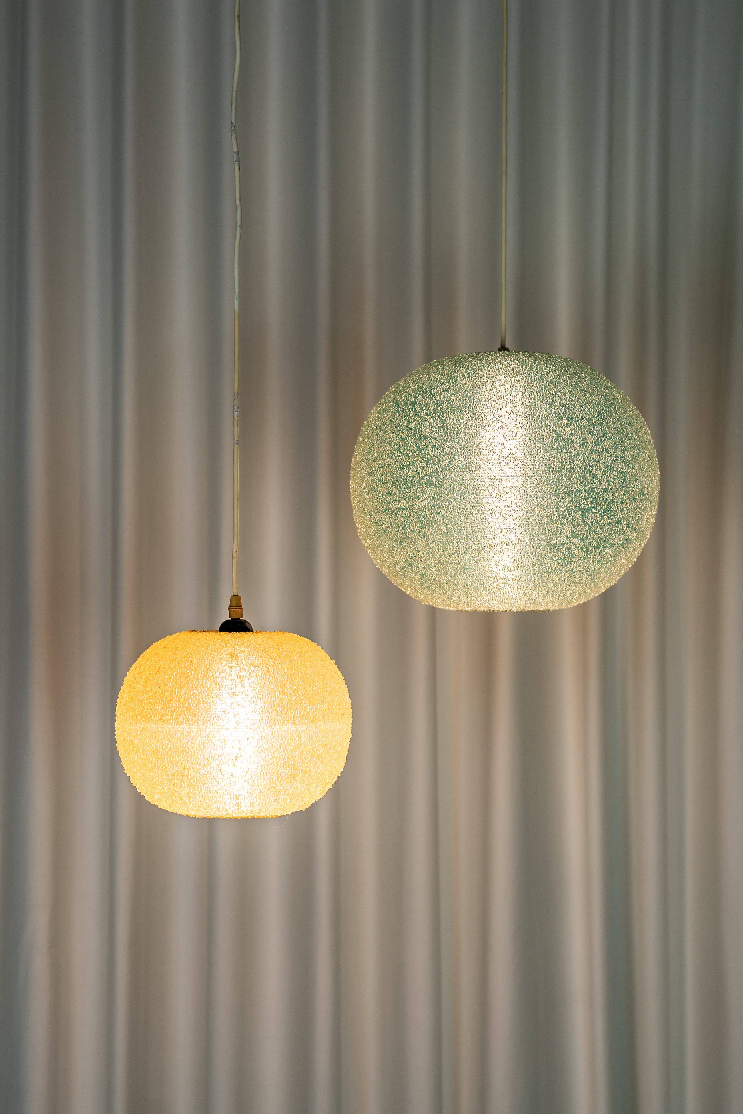 Set of two Sugarball Moon pendant lights by Rotaflex, Belgium, 1970