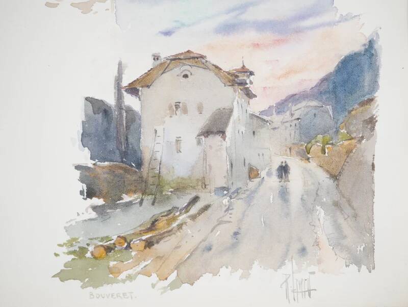 René LEVERD: Switzerland, on the road to Bouveret, Original signed watercolor