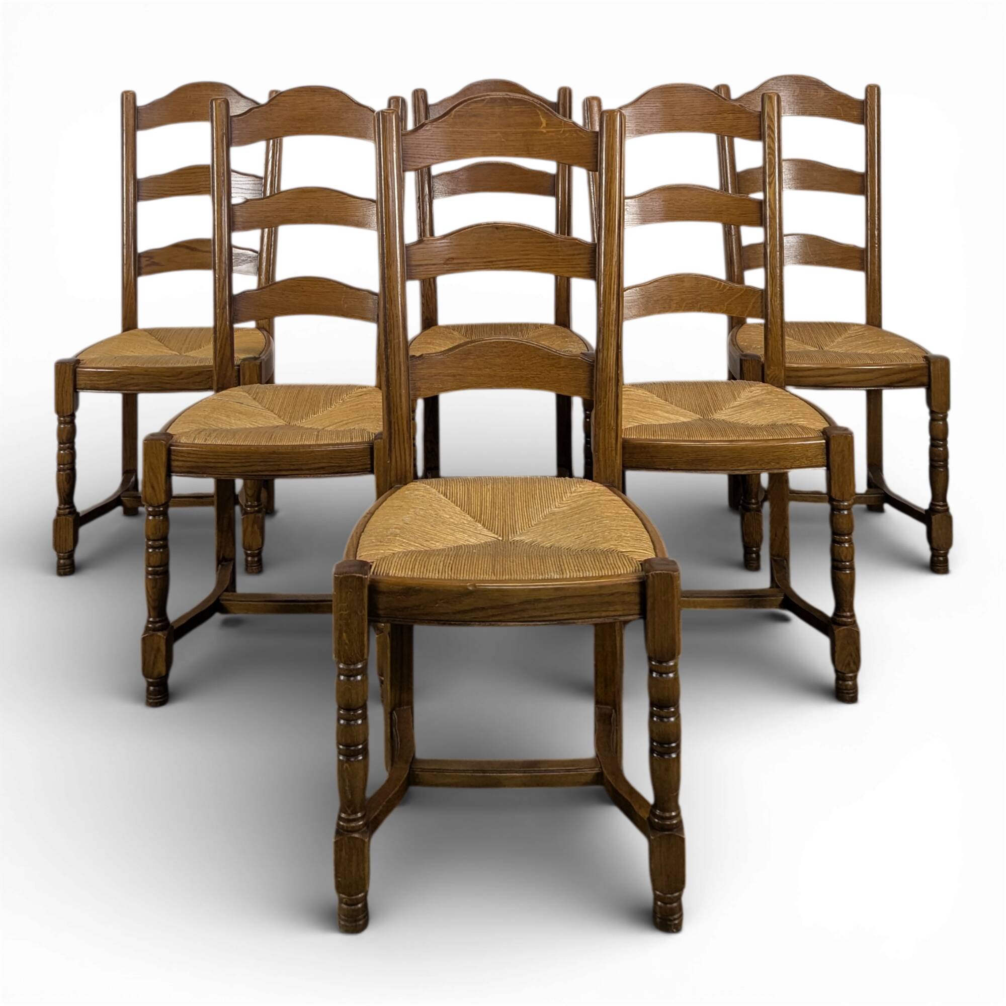 Set of 6 straw-seated chairs