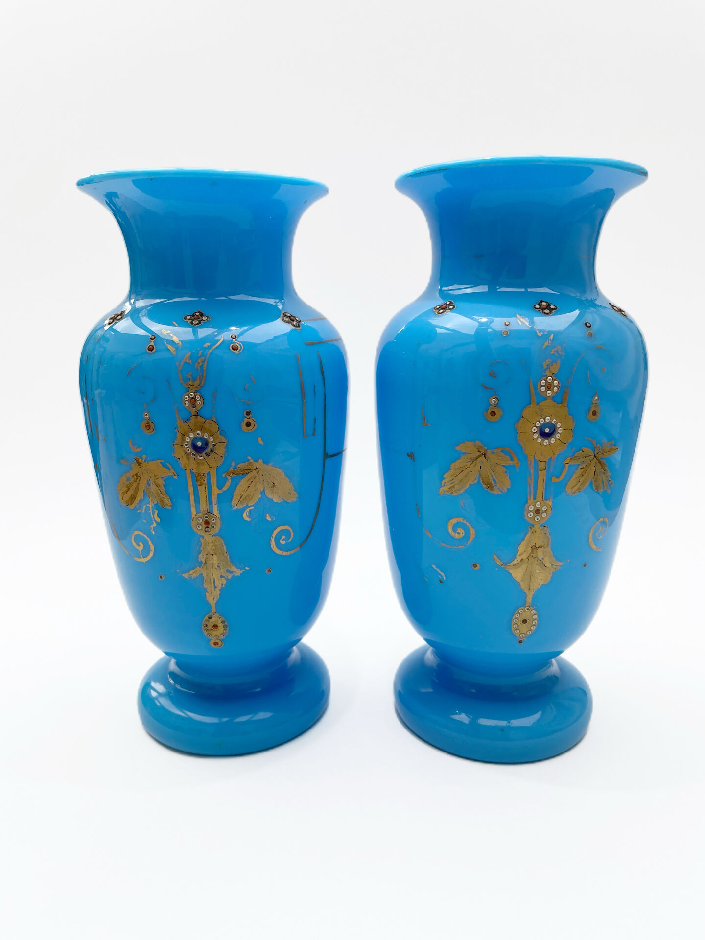 Pair of blue opaline vases