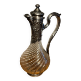 Carafe aiguière en cristal et argent vers 1890