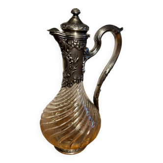 Carafe aiguière en cristal et argent vers 1890