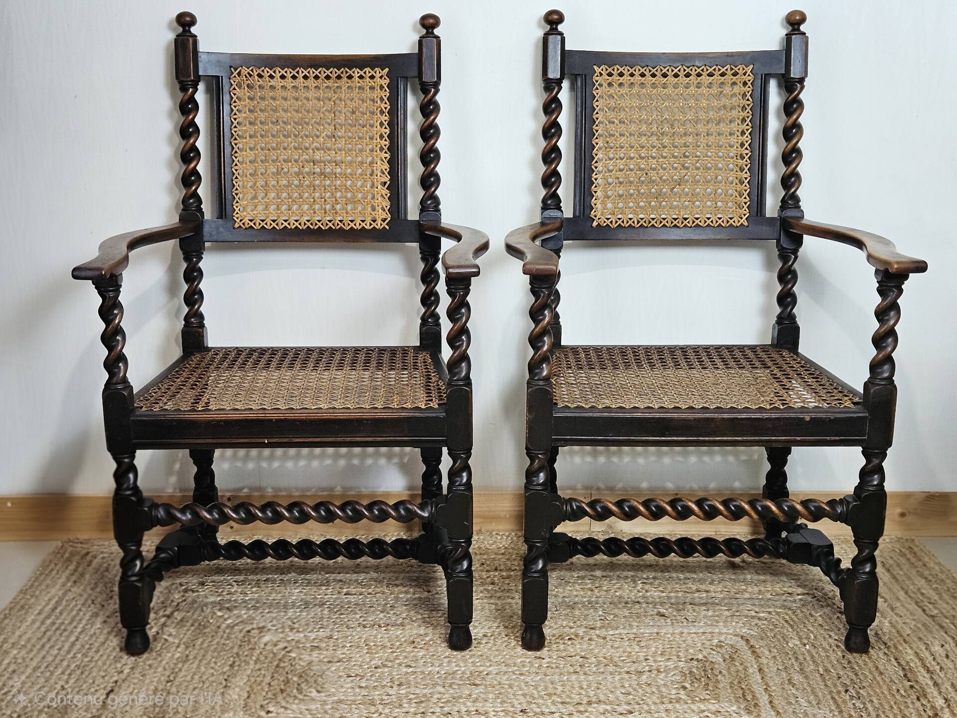 Paire de fauteuils canneés style Louis XIII anciens