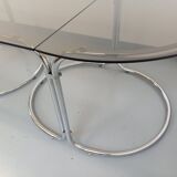 Large vintage modular oval dining table in smoked glass and chromed metal, Space Age style, 70s