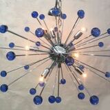 Lustre ovale spoutnik en verre de murano bleu « étoile »
