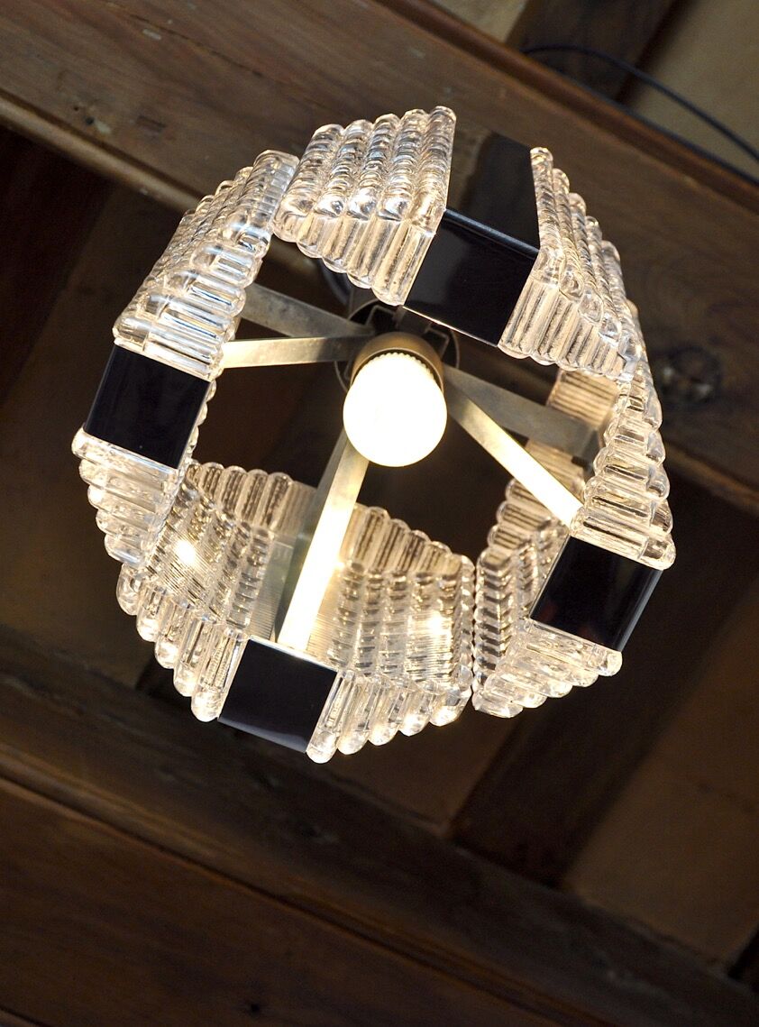 Lustre Kaiser Leuchten, cristaux texturés, Allemagne, 1960