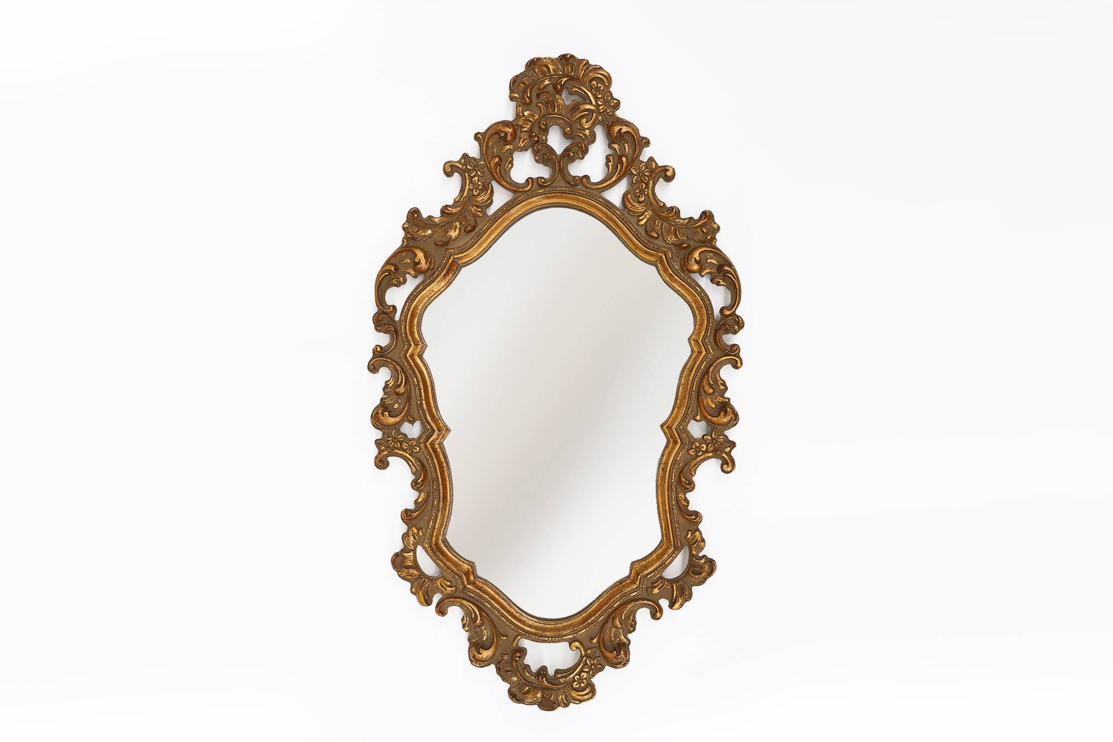 Belgian Baroque Gold Framed Oval Mirror, 1950s