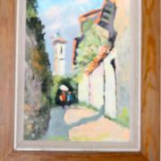 Swedish oil painting on panel "Morcote" – vintage and framed