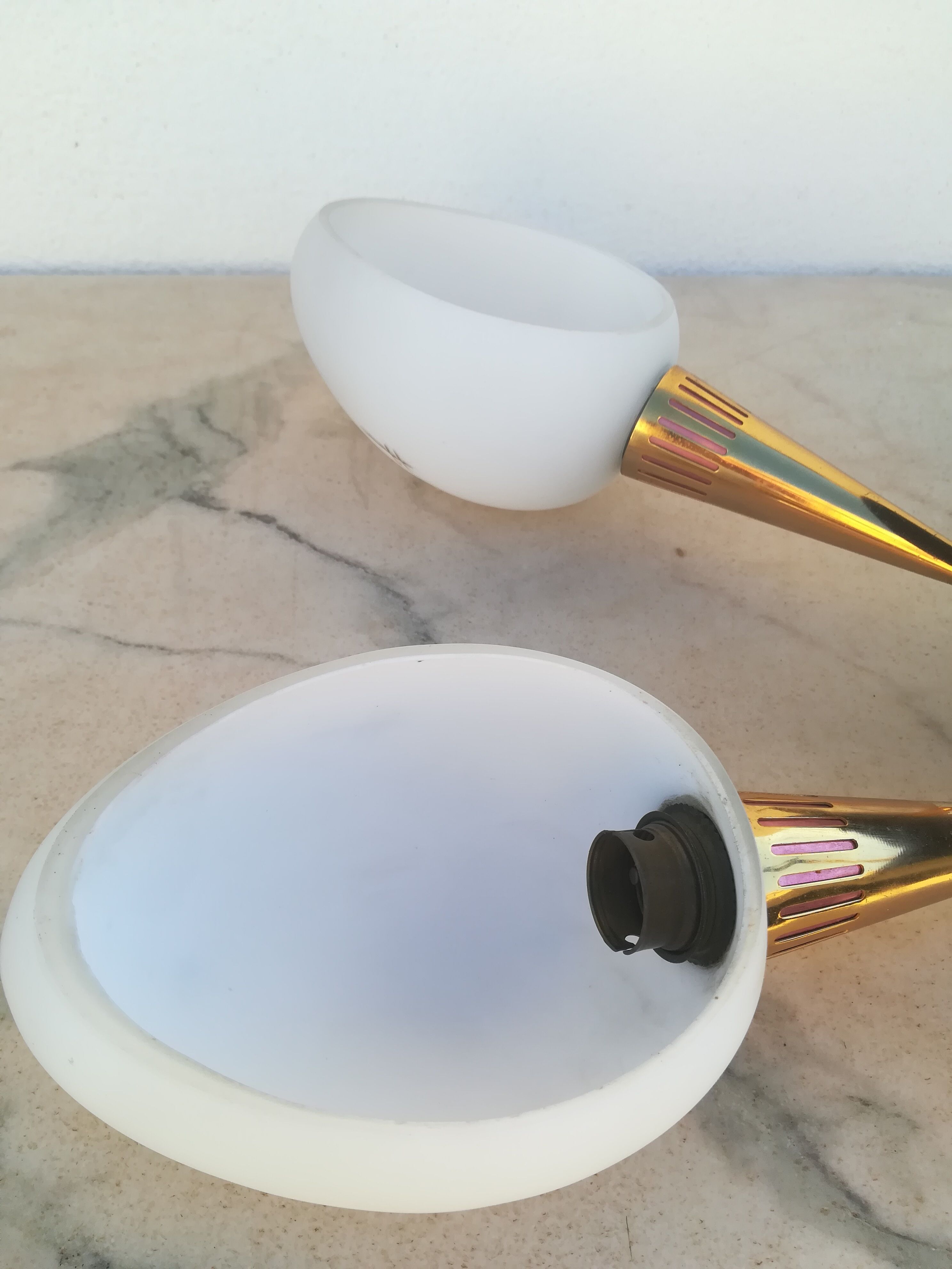 Double sconce brass and opalines by Lunel
