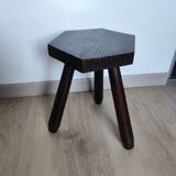Vintage 1960s Brutalist tripod stool in solid wood