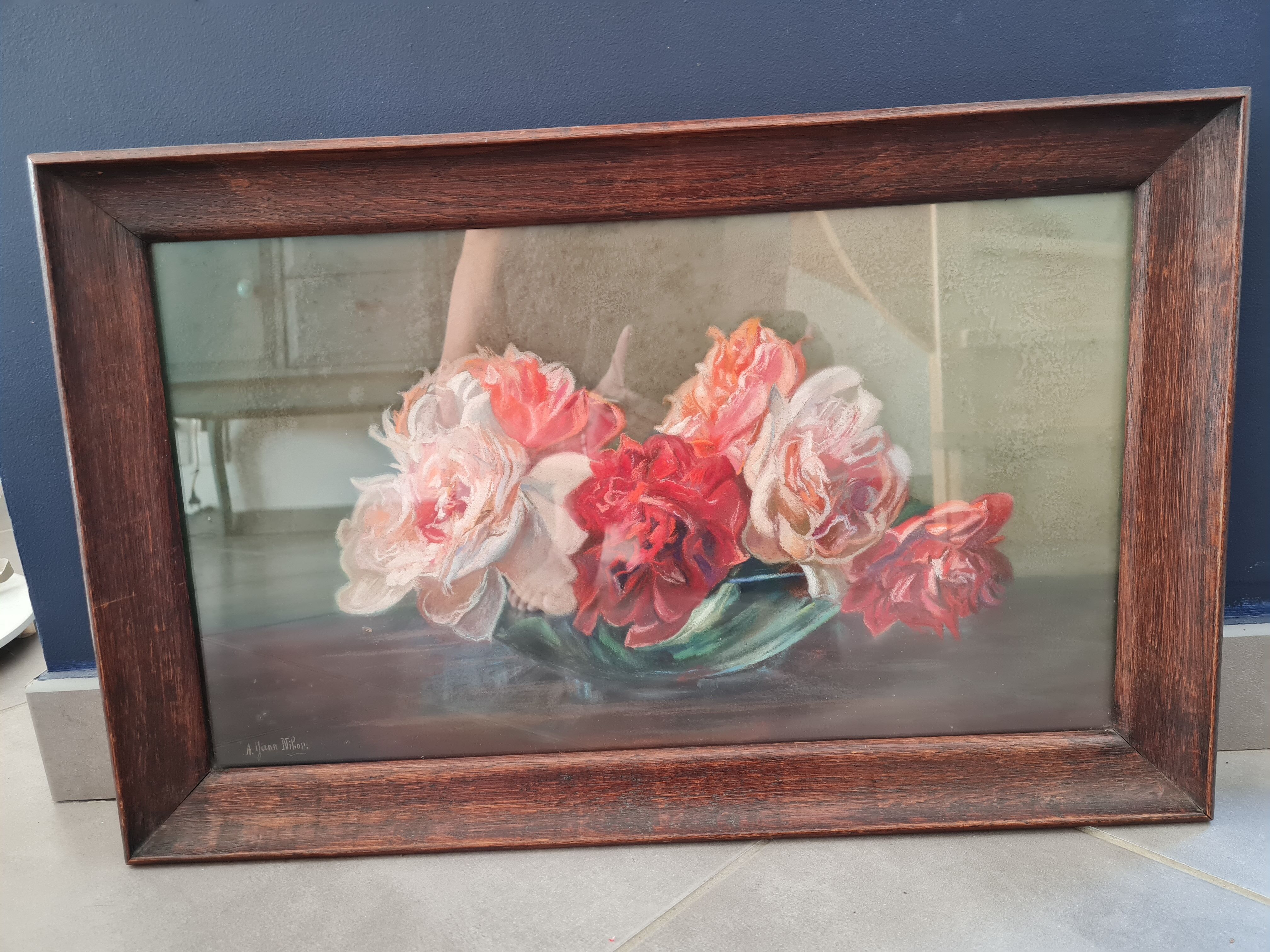 Pastel painting cut of peonies