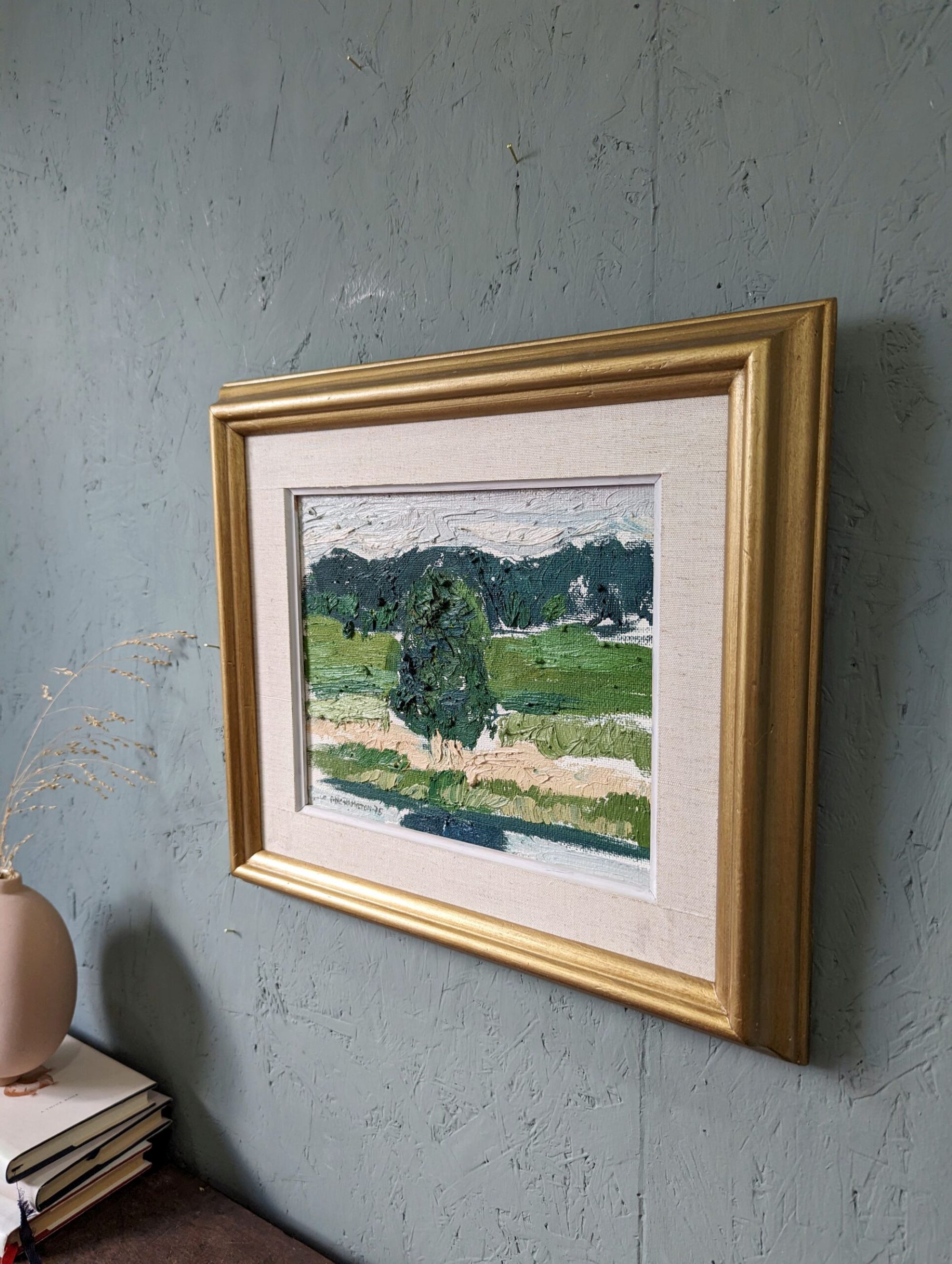 Mid-Century Modern "Green Grove", Vintage Swedish Landscape Oil Painting, Framed