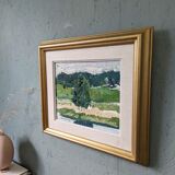 Mid-Century Modern "Green Grove", Vintage Swedish Landscape Oil Painting, Framed