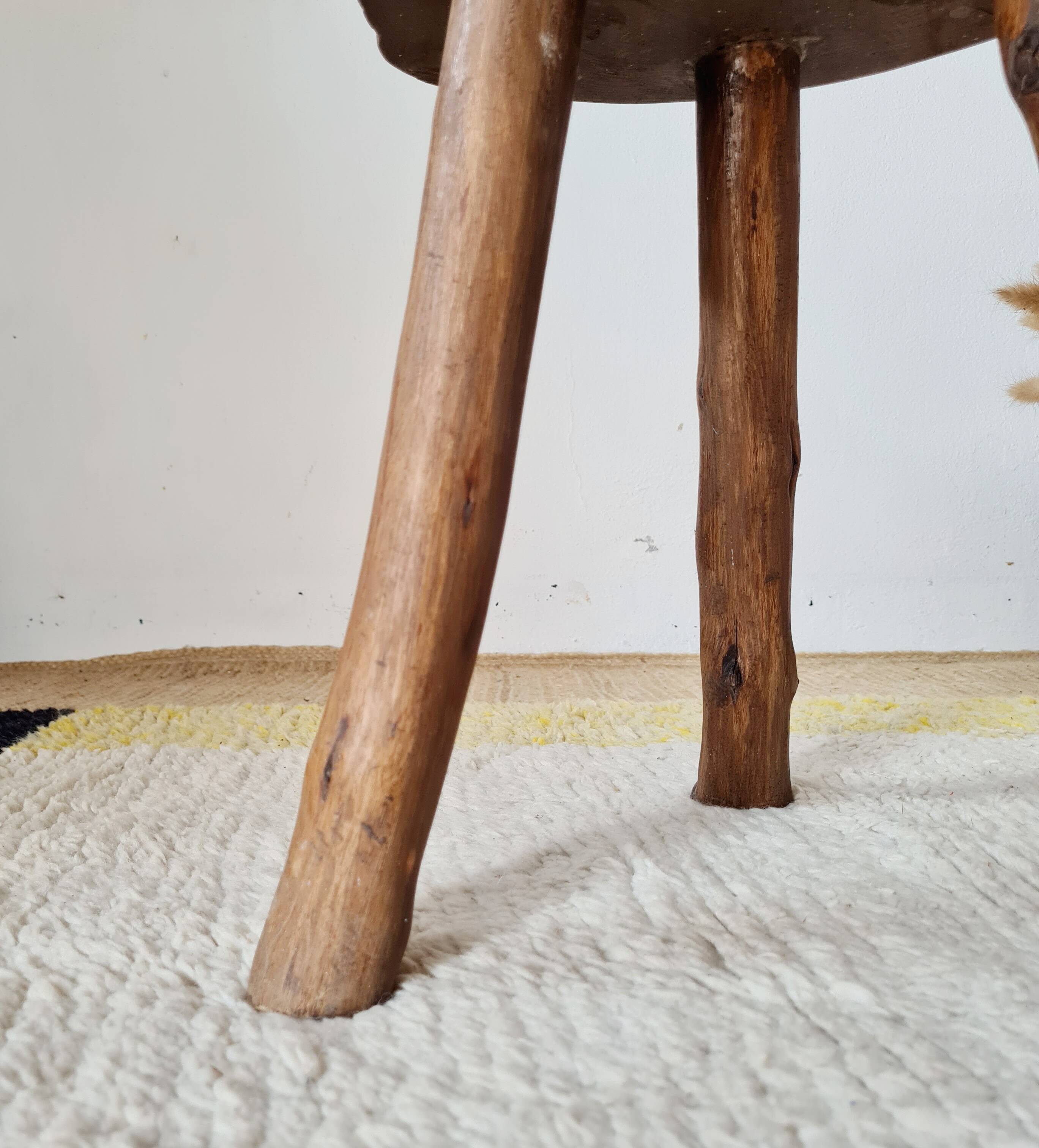 Small stool / antique stool in raw wood – Brutalist spirit