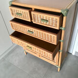 Vintage natural rattan chest of drawers 80s