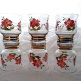 6 verres dorés et peint à la main de fleurs