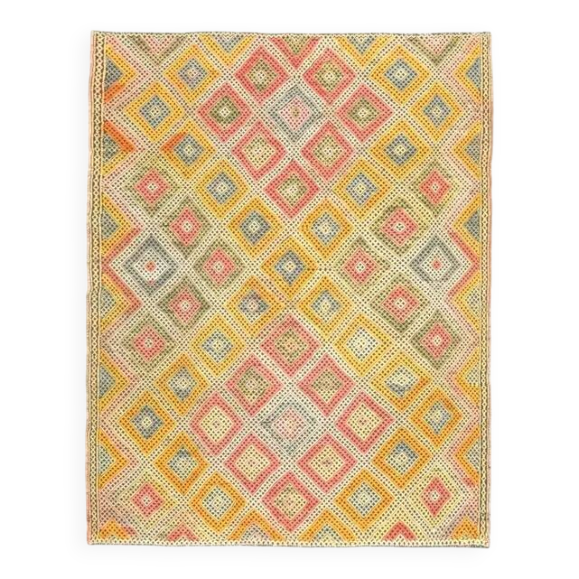 1970s Vintage Turkish Oushak Handmade Wool Cotton Yellow Runner Rug 158x201