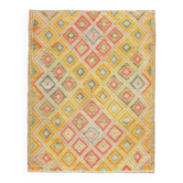 1970s Vintage Turkish Oushak Handmade Wool Cotton Yellow Runner Rug 158x201