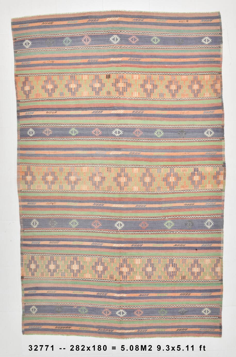6x9 Modern Vintage Kilim Rug, 180x282Cm
