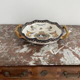 Antique, flat, bowler cup, centerpiece, Gien earthenware, nineteenth century, Renaissance décor