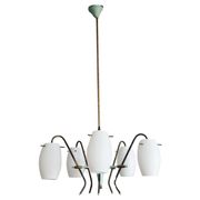 Opaline glass and brass chandelier mid-century Stilux Milano 1950s