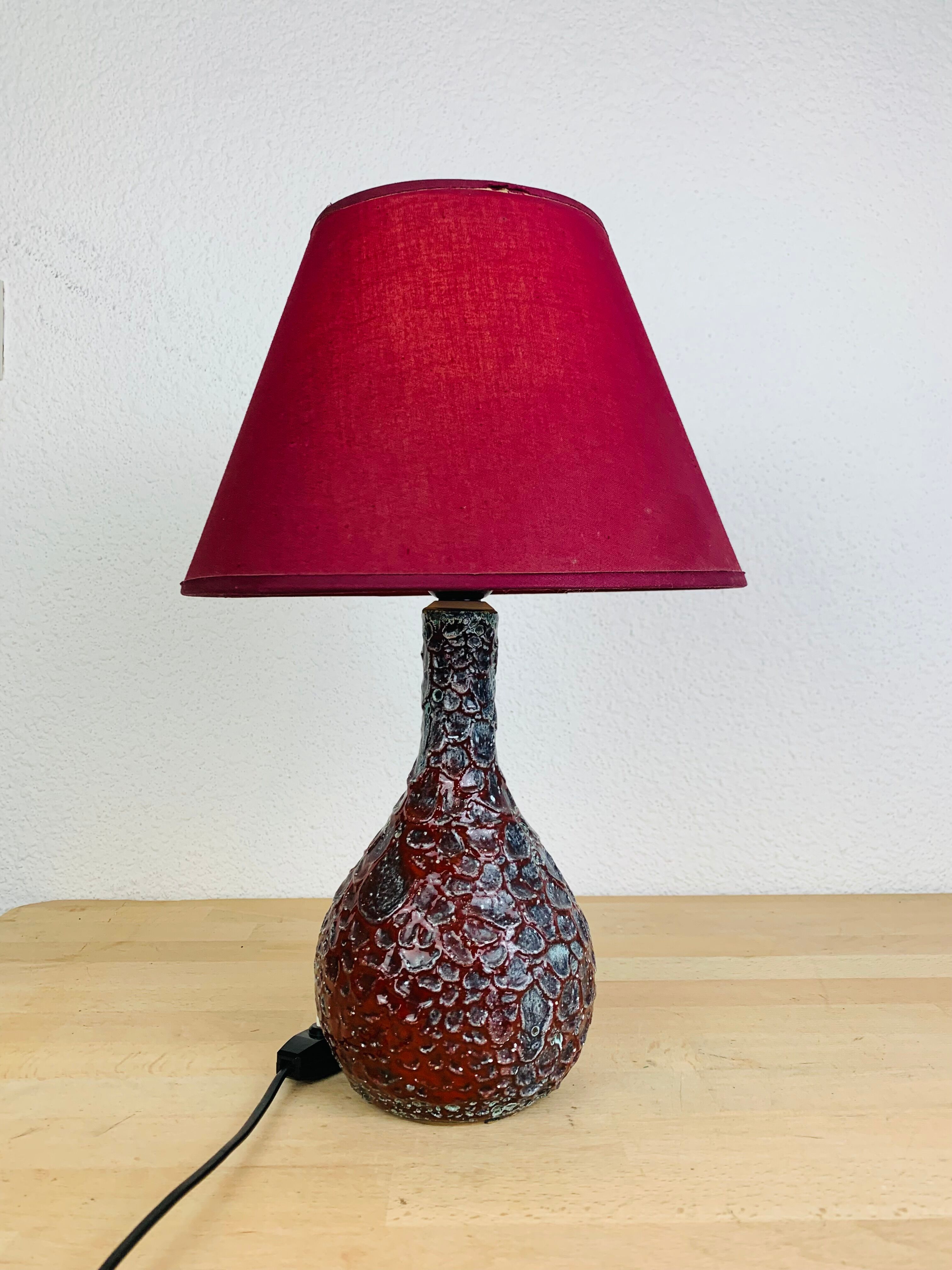 Red crisp ceramic lamp Vallauris