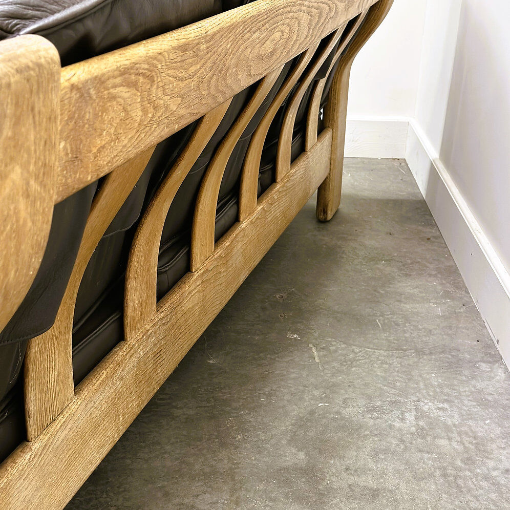 Vintage brutalist leather three seat Durlet sofa, 1970s