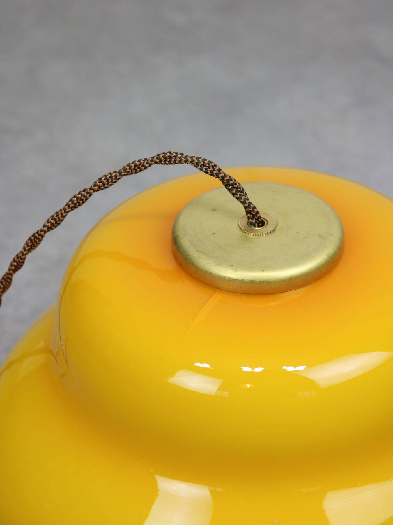 Mid-Century Italian Yellow Glass and Brass Pendant Lamp