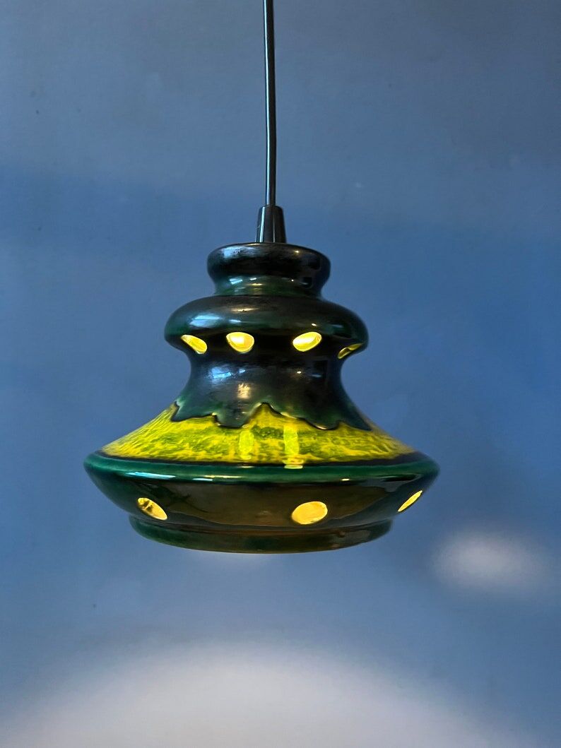 Green pendant lamp west Germany ceramic Fat Lava