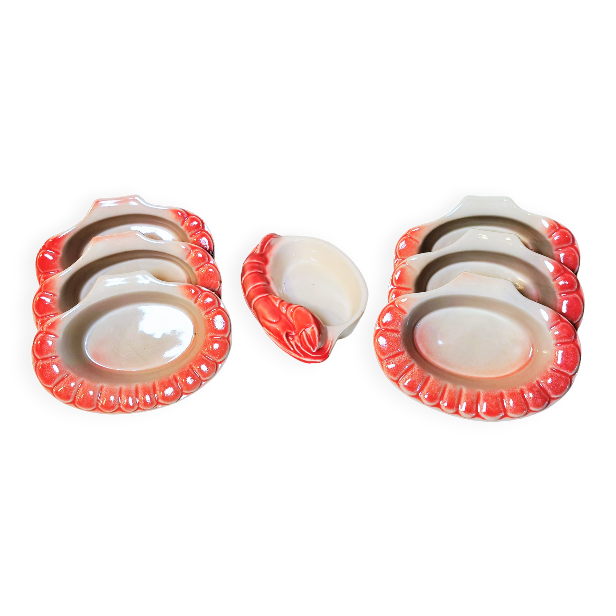 Vintage slip bowls in the shape of a crustacean