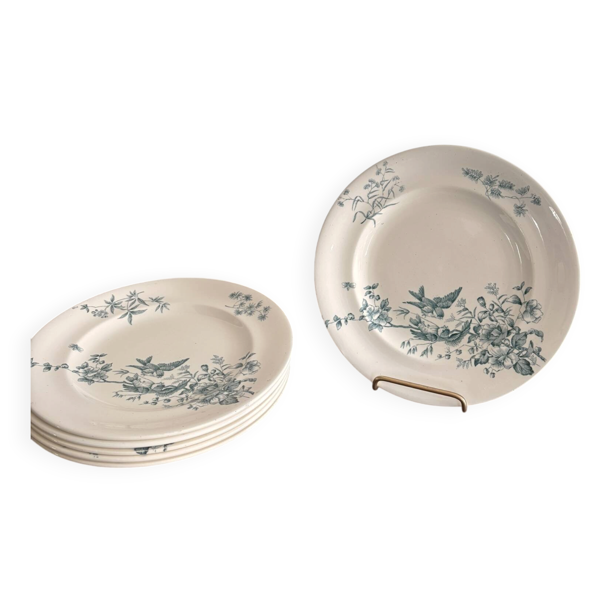 Lot 6 Plate Plates Faience Longwy Model Mignon