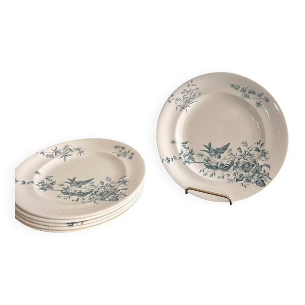 Lot 6 Assiette Plates Faïence Longwy Modèle Mignon
