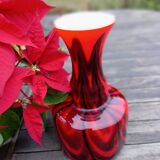 Red/black blown opaline glass vase Empoli 1970 Pop'art style