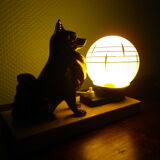 Table lamp, art deco, marble, opaline, bronze patinated metal decoration, switch