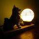 Table lamp, art deco, marble, opaline, bronze patinated metal decoration, switch