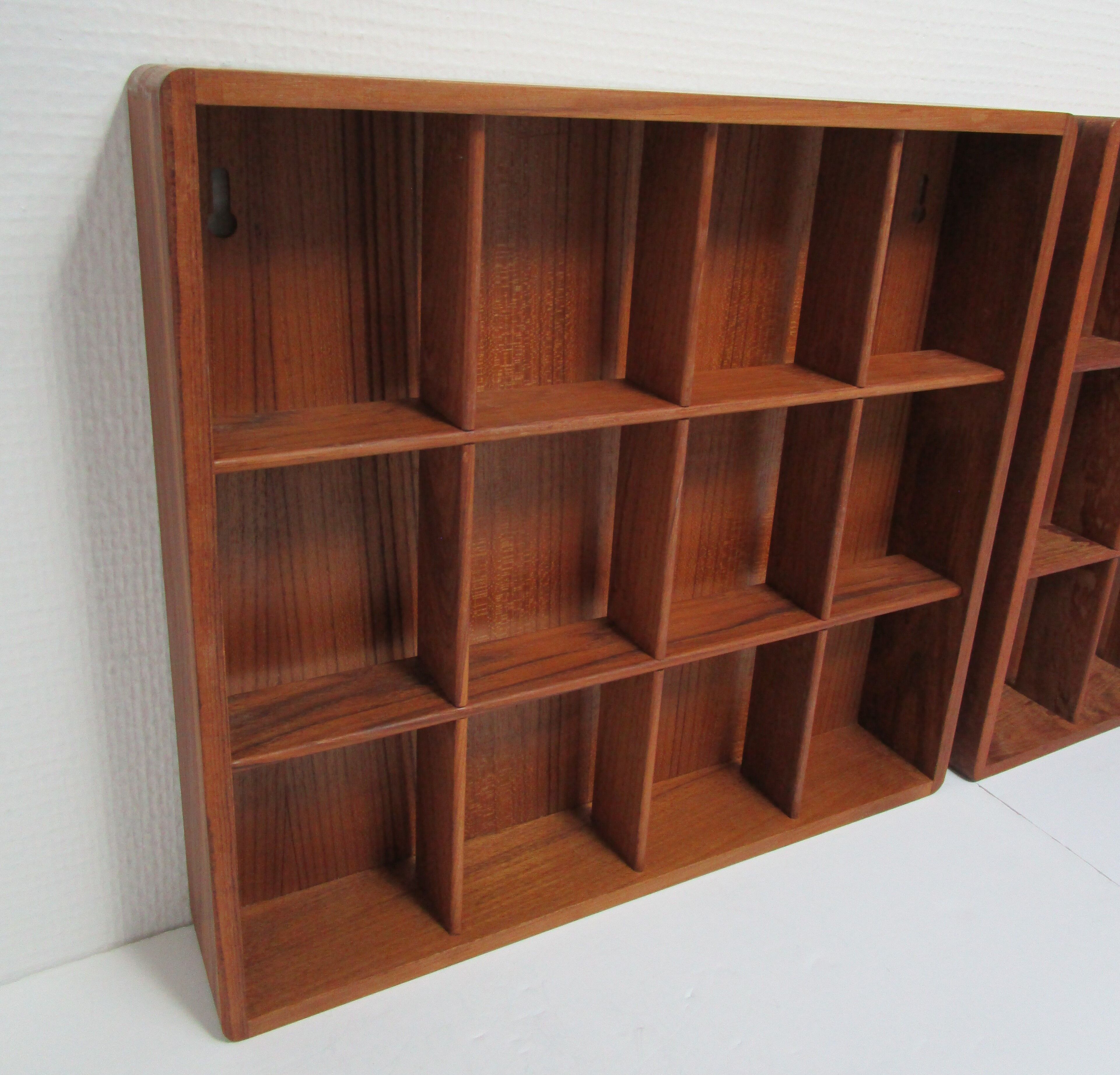 Two wall shelves with vintage solid wood compartments 80s