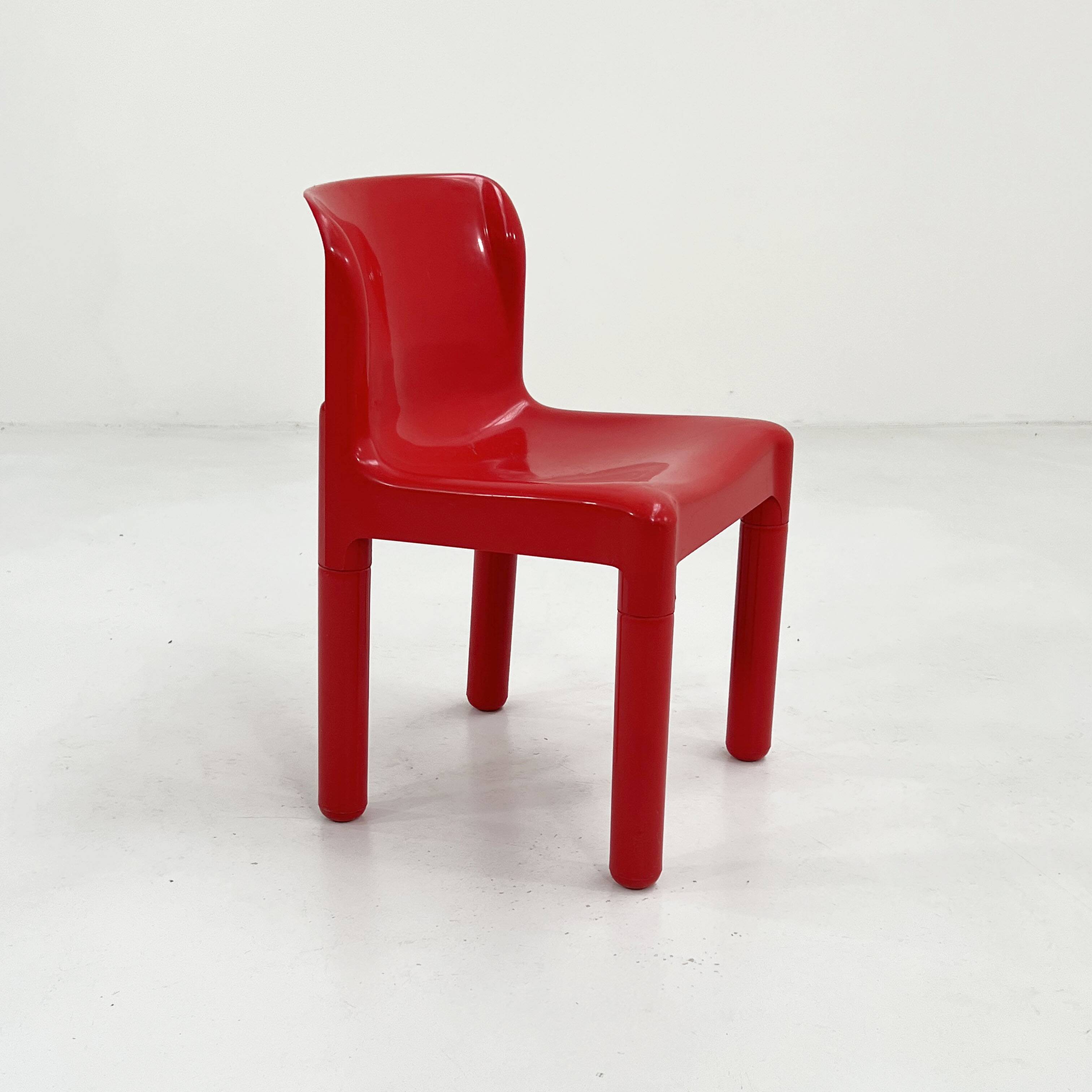 Set of 4 red chairs model 4875 by Carlo Bartoli for Kartell, 1970