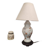 Porcelain base table lamp with Japanese decor