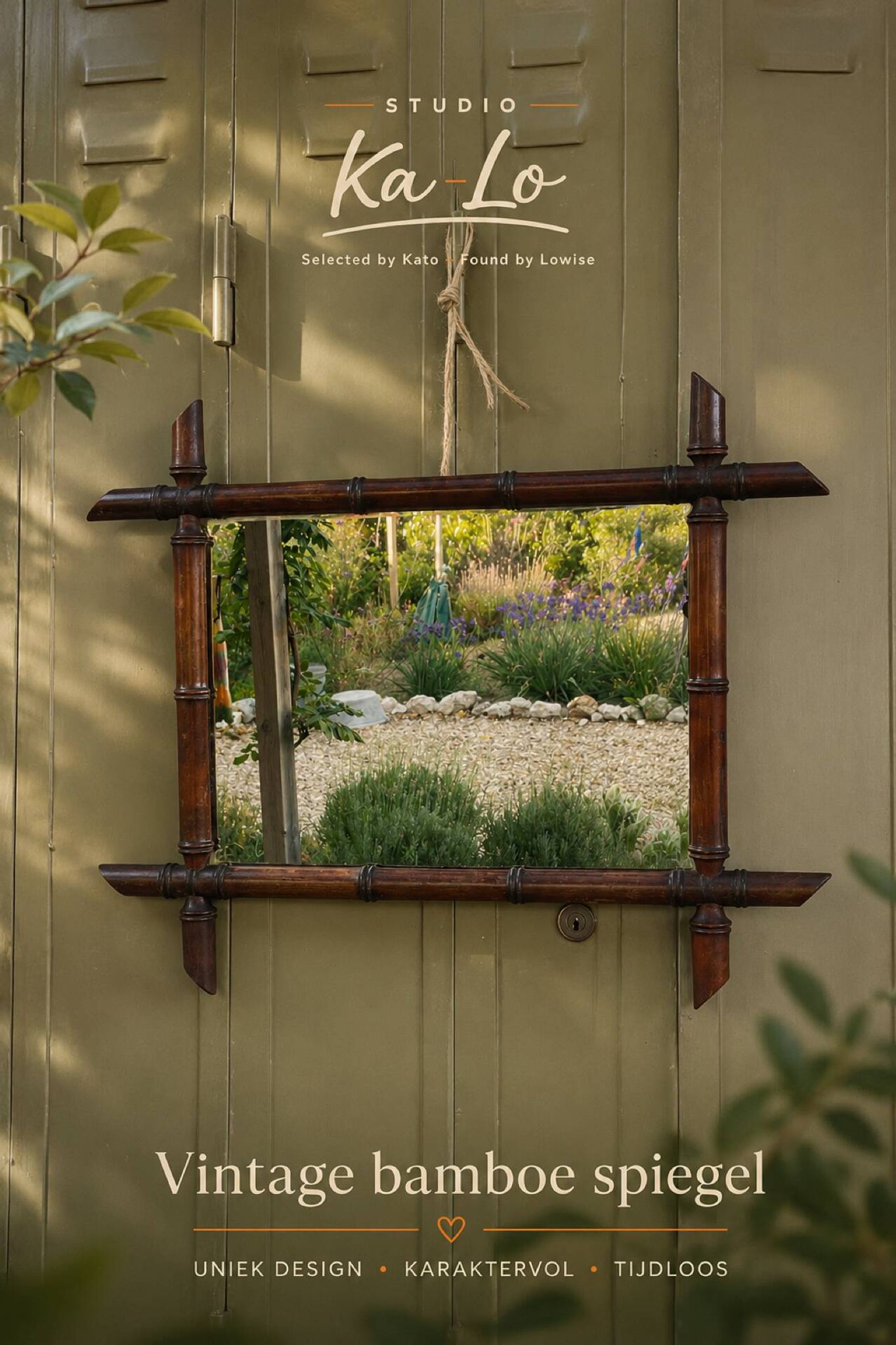 Vintage bamboo wall mirror – Handmade wooden frame