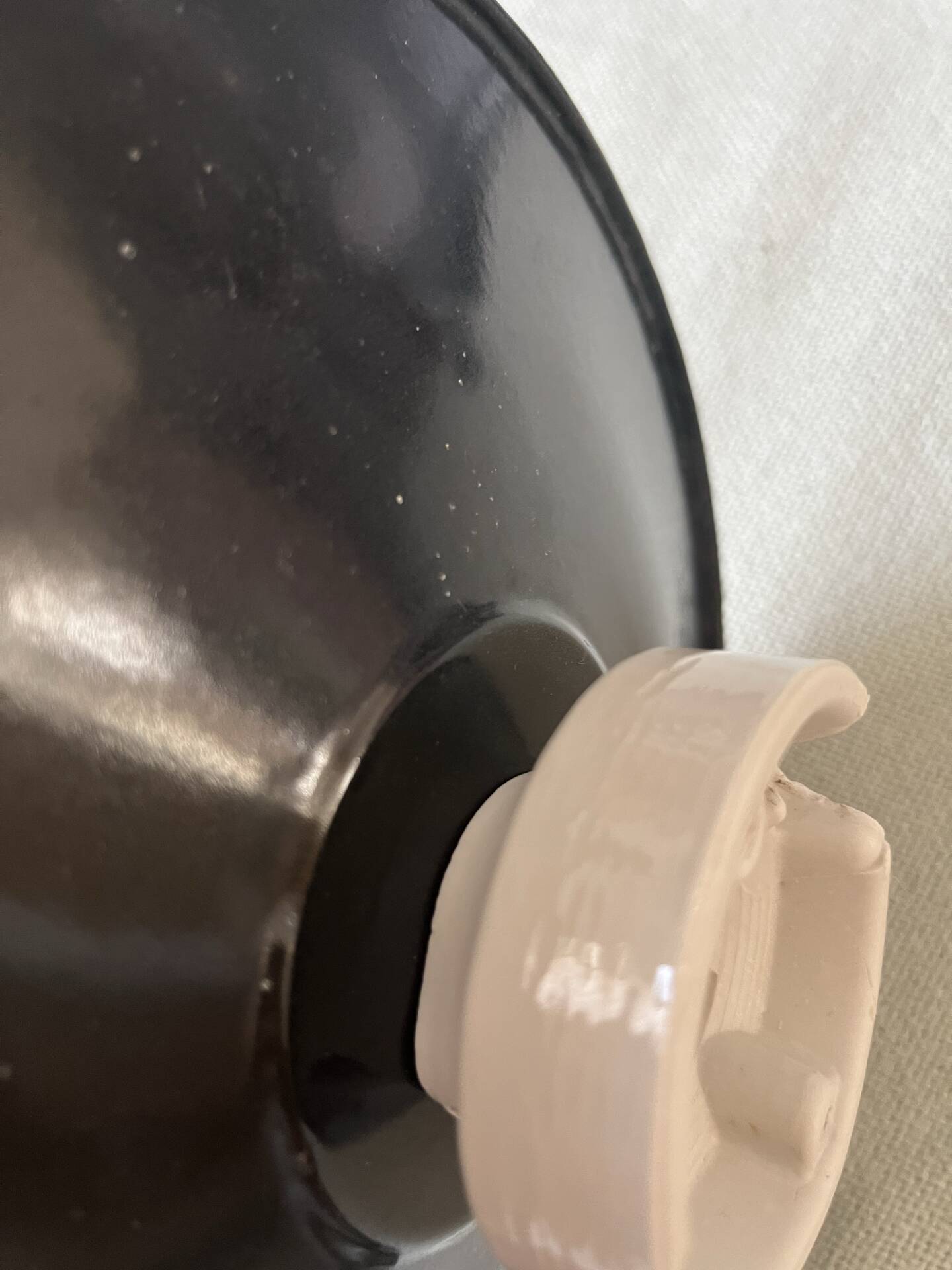Vintage industrial reflector lampshade in black enamelled sheet metal & socket
