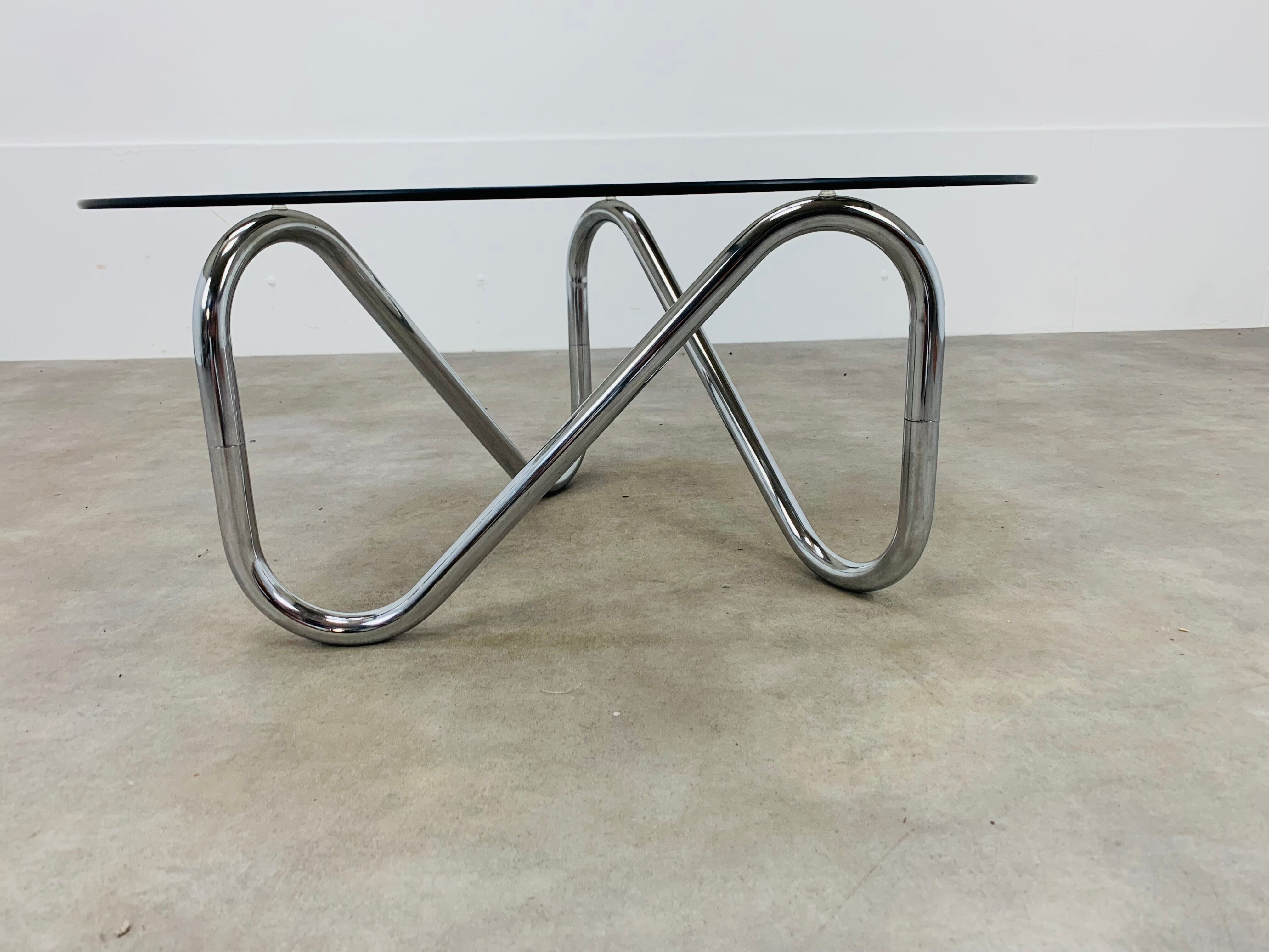 Round coffee table 70s chrome and smoked glass space age extra