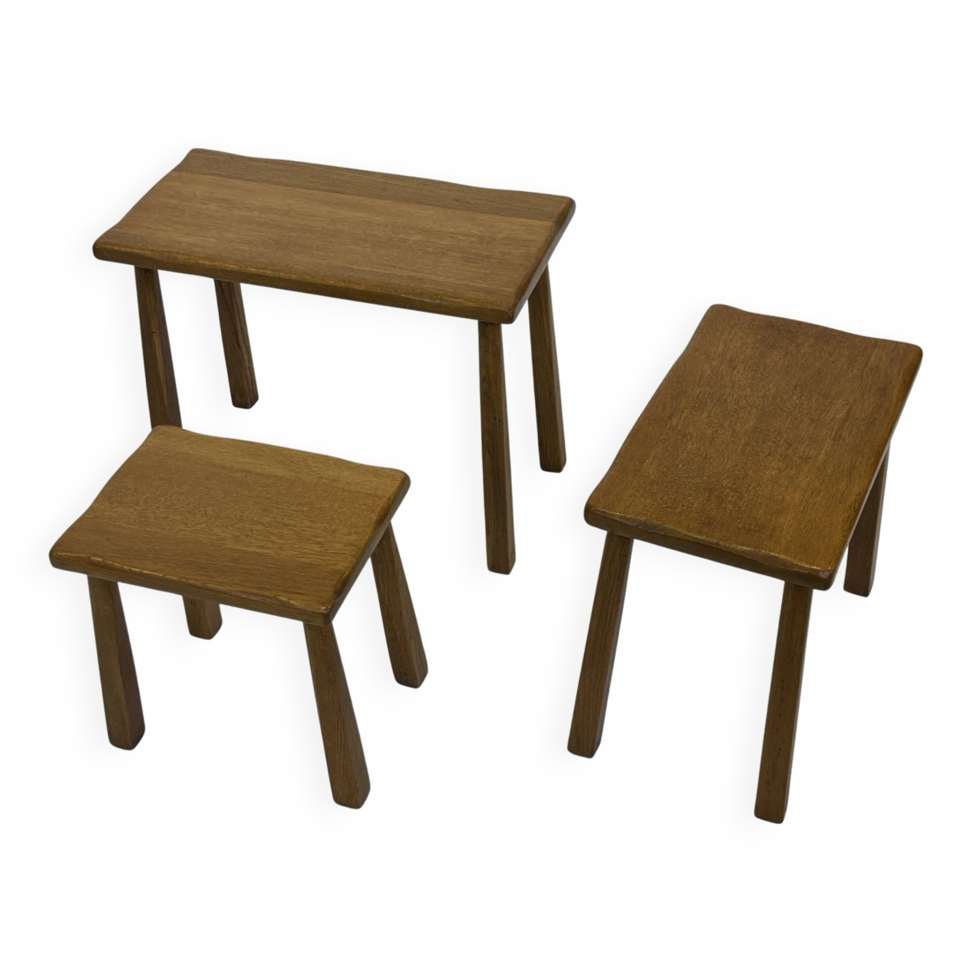 Vintage Set of 3 brutalist oak side or nesting tables 1970s