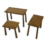 Vintage Set of 3 brutalist oak side or nesting tables 1970s