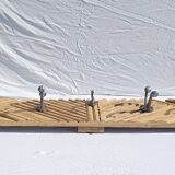 Wooden wall coat rack with 9 double cast iron hooks