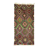Kilim Turc Yuruk Vintage 167x340 cm Geometrique Vert et Rouge