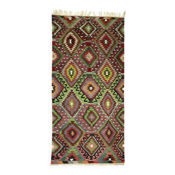Turkish Kilim Yuruk Vintage 167x340 cm Geometric Green and Red