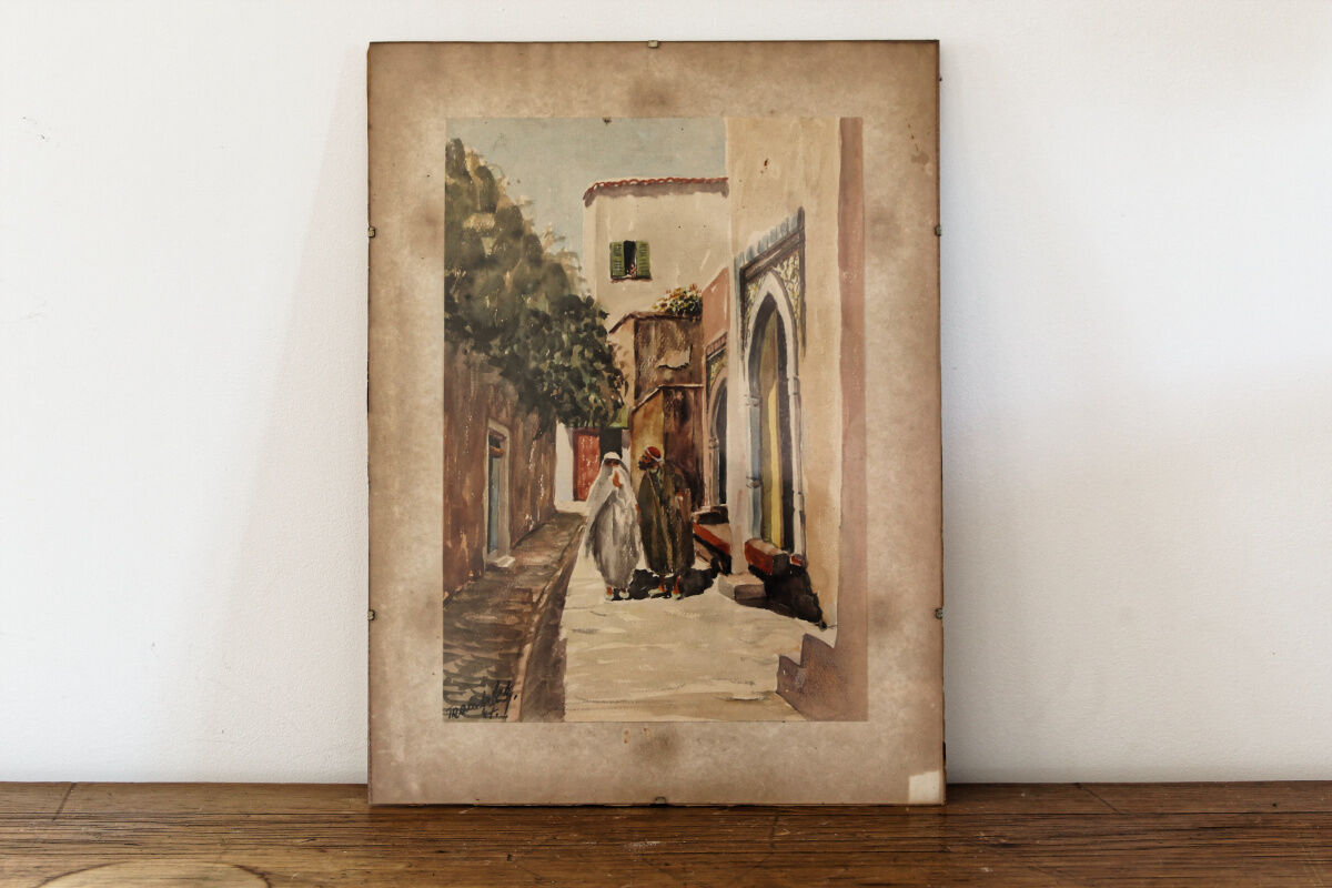 Orientalist watercolor signed, 1947