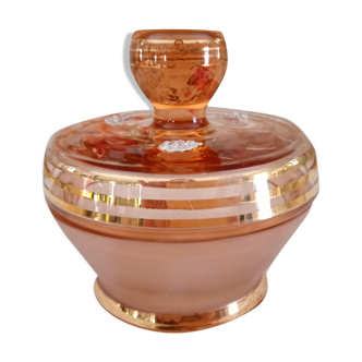Smoked pink glass gilded decoration and embossed paint, candy