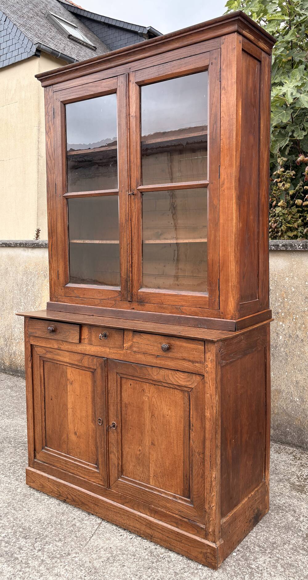 Two-body oak sideboard, circa 1890 — antique glasses and assembly