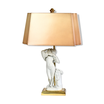 Lampe à poser vintage sculpture antique féminine abat-jour carton